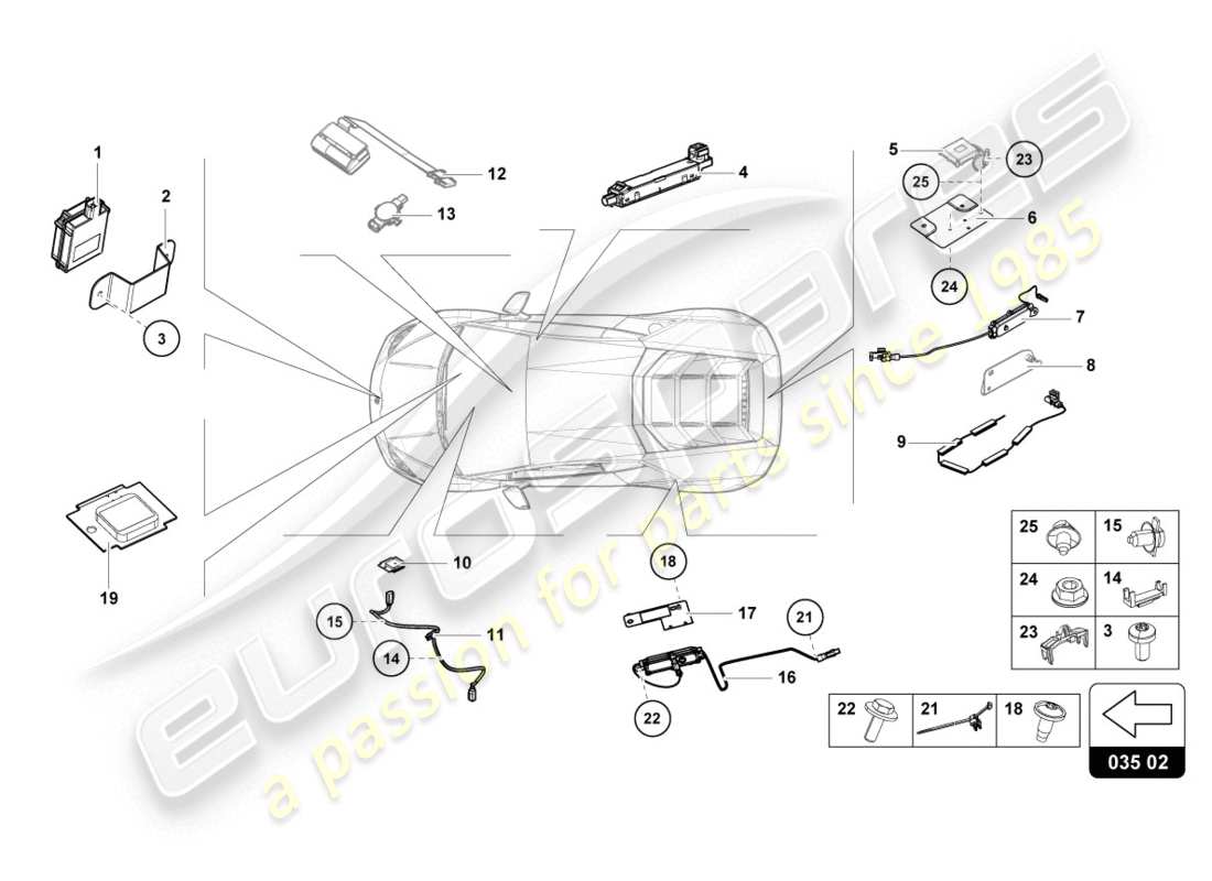 lamborghini evo spyder 2wd (2020) aéreo diagrama de piezas