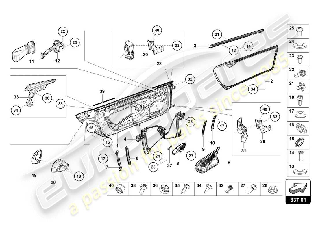 lamborghini evo coupe (2020) diagrama de piezas de puertas