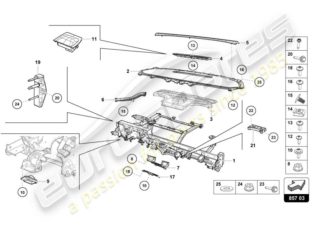 lamborghini evo spyder 2wd (2020) panel diagrama de piezas