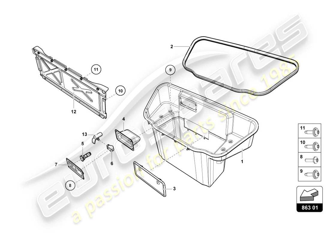 lamborghini evo spyder (2020) forro del maletero esquema de piezas