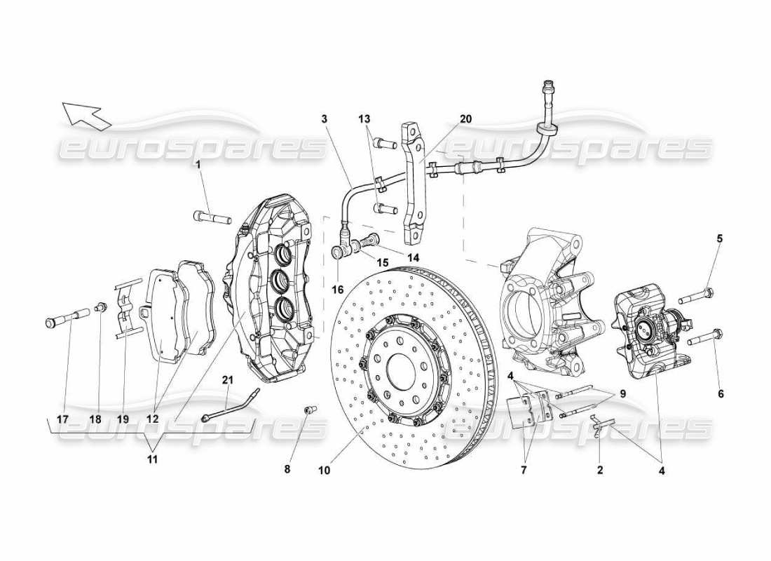 lamborghini murcielago lp670 frenos traseros - diagrama de piezas carbocerámicas
