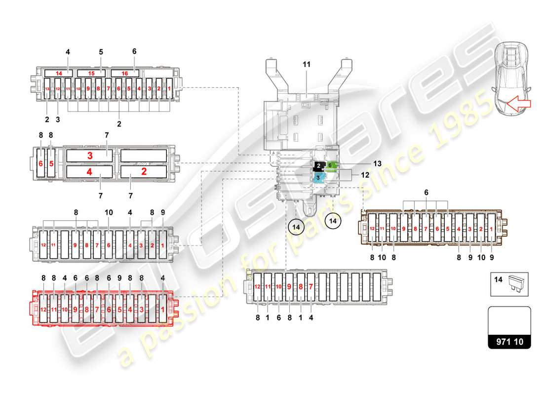 lamborghini 2020 (evo spyder 2wd) diagrama de piezas de fusibles