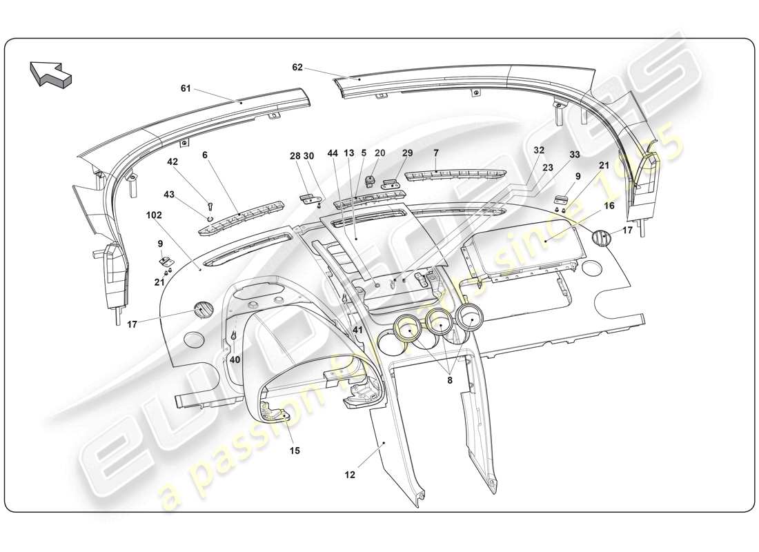 lamborghini super trofeo (2009-2014) interior diagrama de piezas