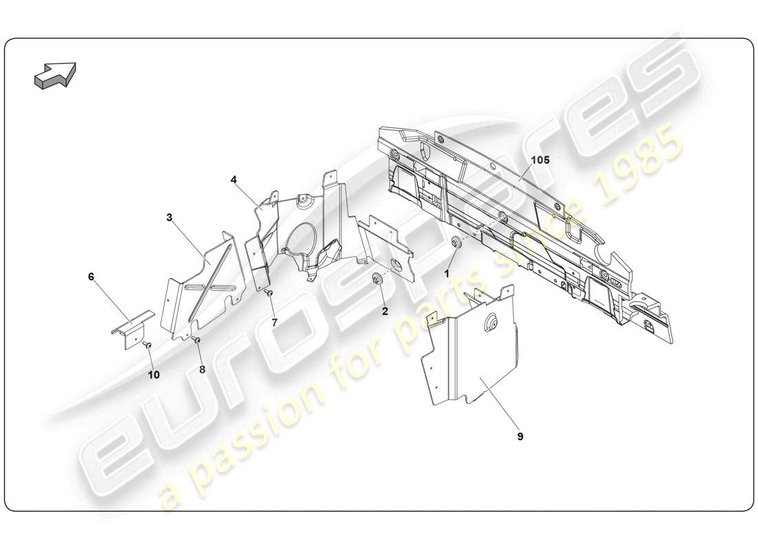 lamborghini super trofeo (2009-2014) escudo térmico diagrama de piezas