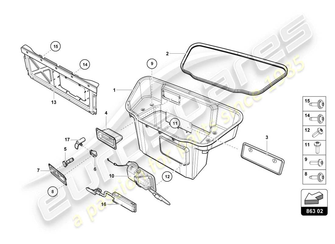 lamborghini evo spyder (2020) forro del maletero esquema de piezas