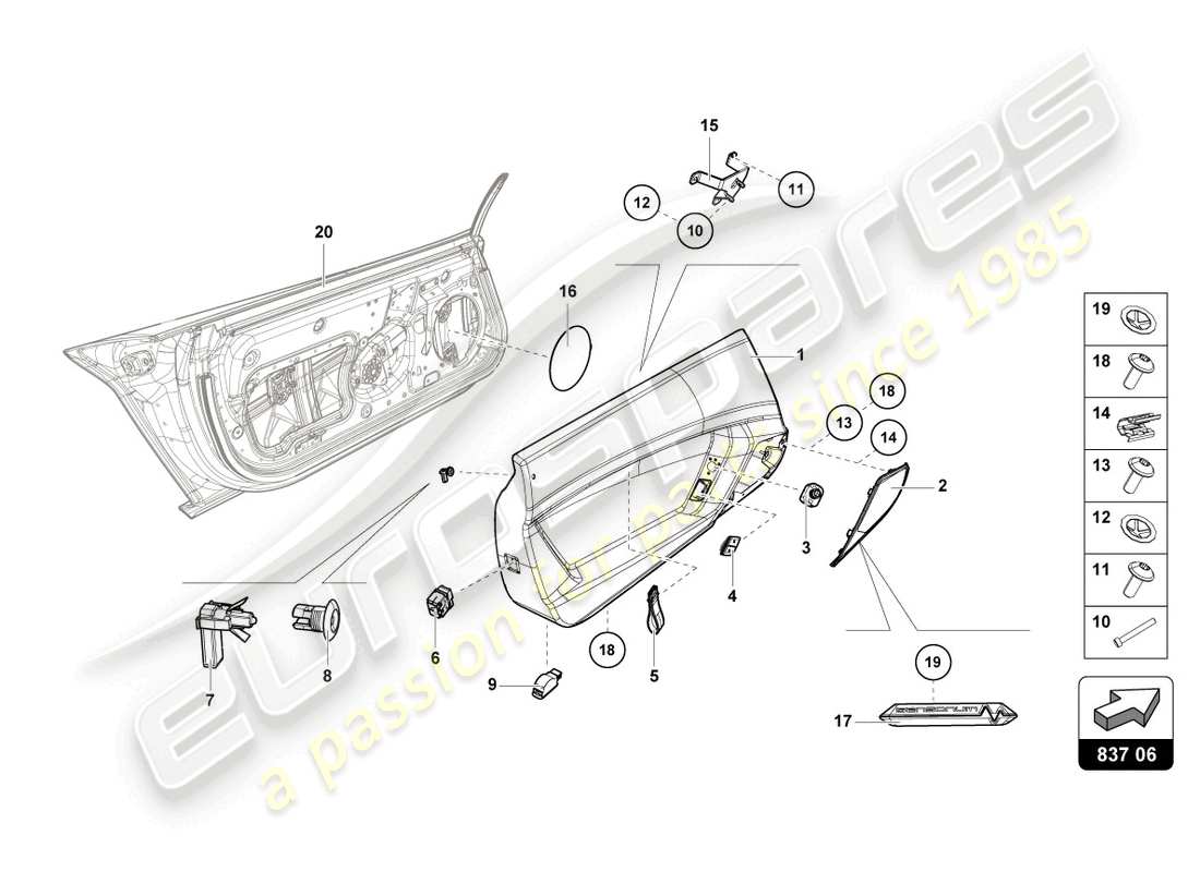 lamborghini lp770-4 svj roadster (2020) diagrama de piezas del panel de puerta