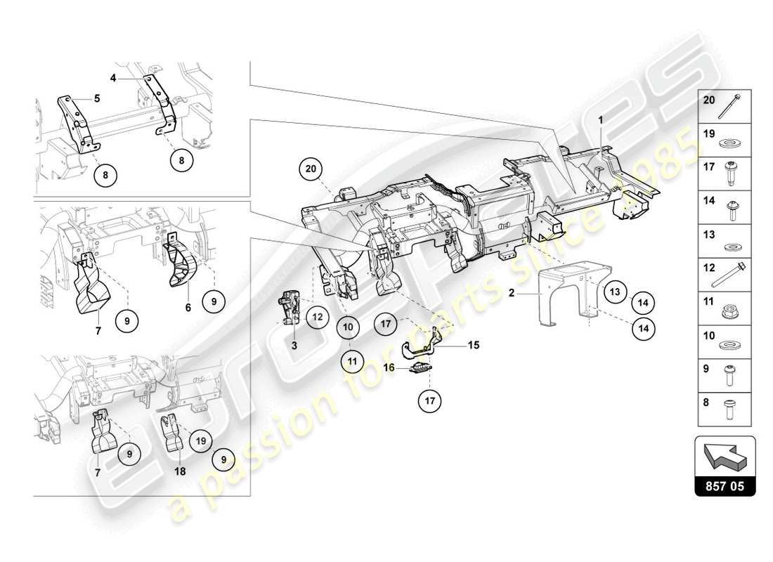 lamborghini 2016 (lp750-4 sv roadster) diagrama de piezas del travesaño