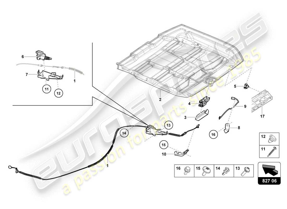 lamborghini evo spyder (2020) diagrama de piezas de la tapa trasera