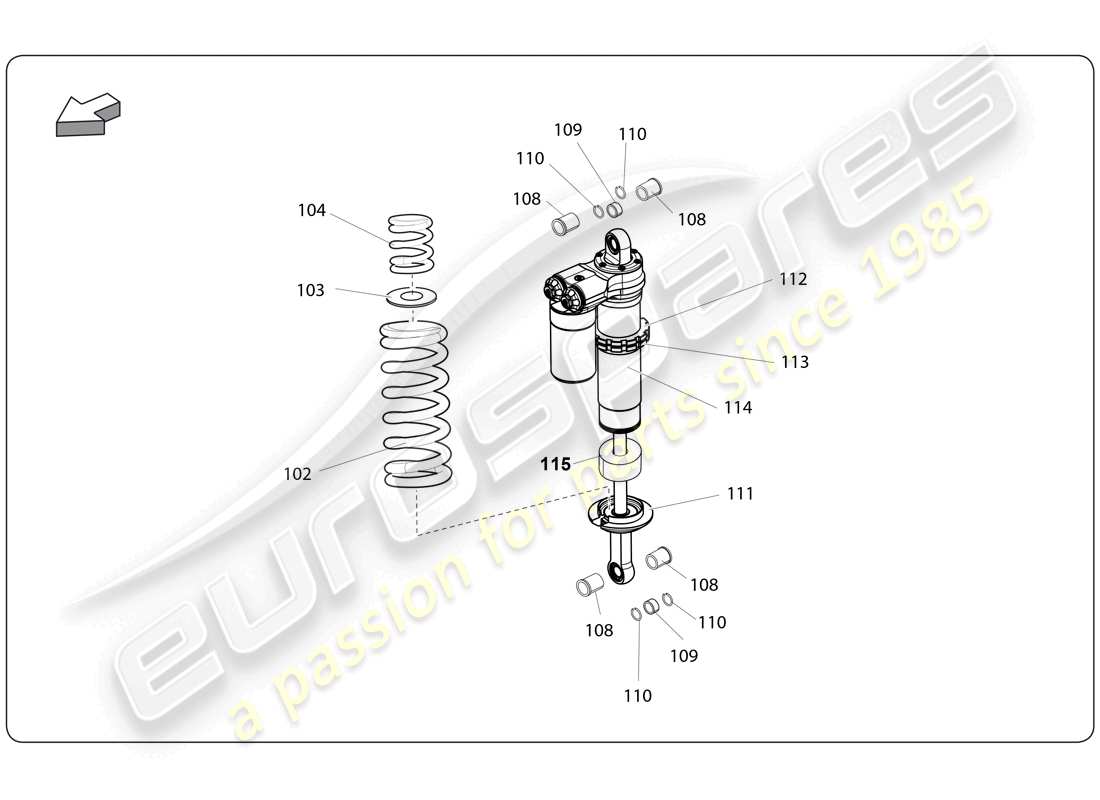 lamborghini super trofeo (2009-2014) diagrama de piezas de la suspensión trasera