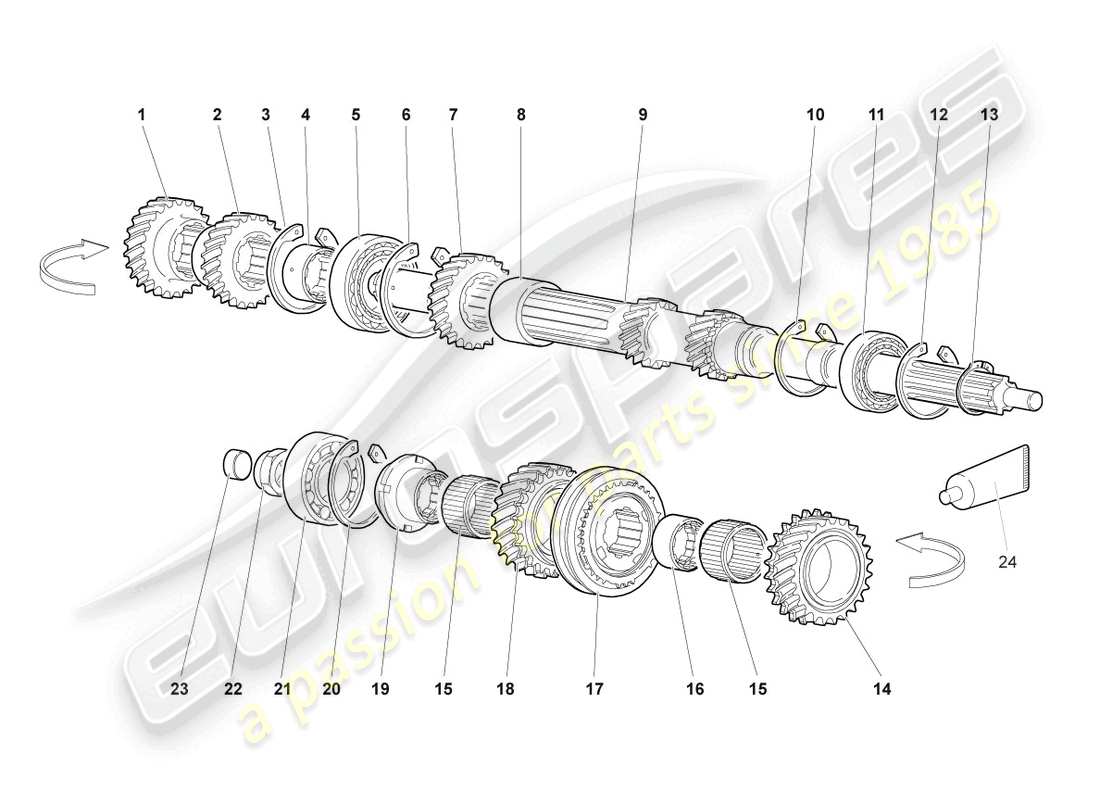 lamborghini murcielago coupe (2002) diagrama de piezas del eje de entrada