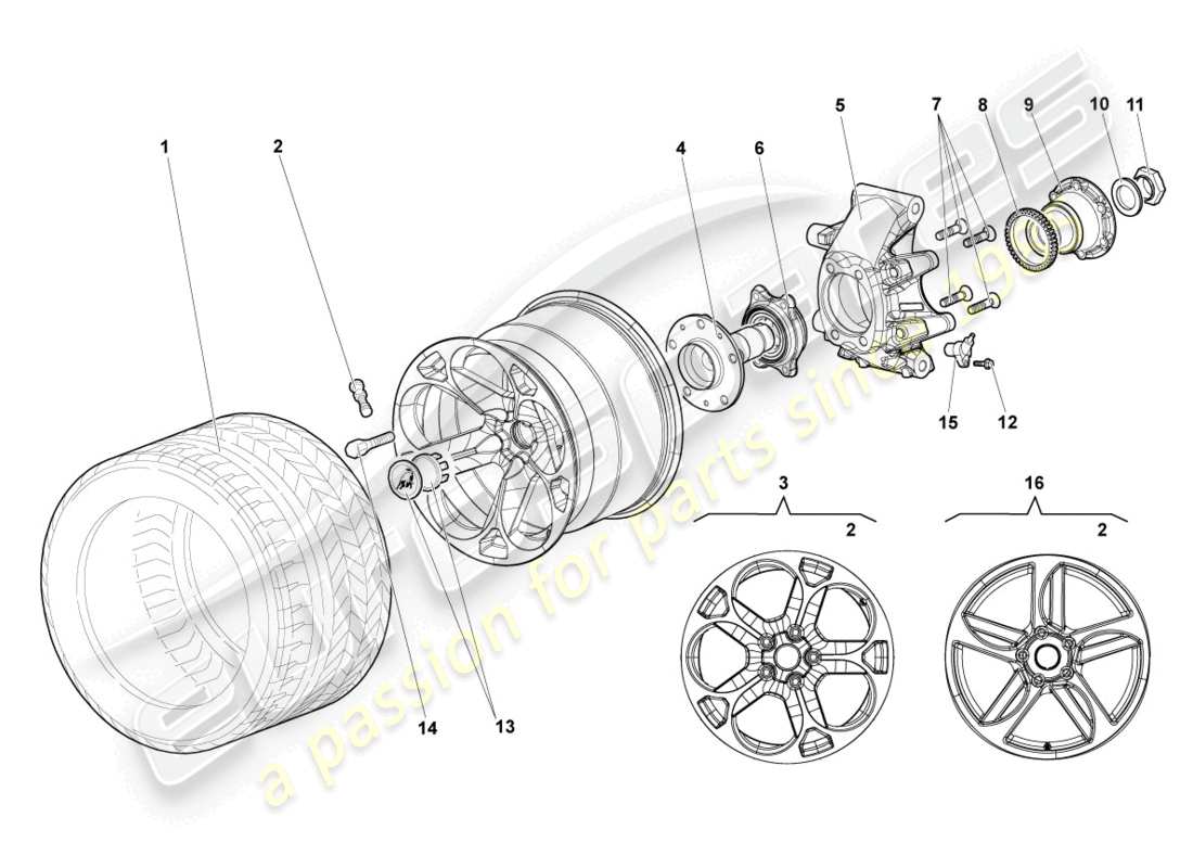 lamborghini murcielago roadster (2005) diagrama de pieza de la carcasa del cojinete de rueda trasera