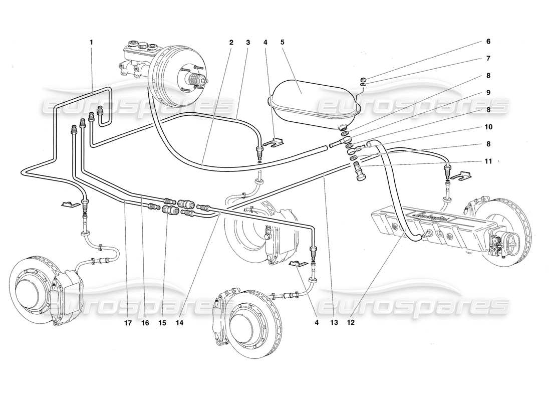 lamborghini diablo roadster (1998) diagrama de piezas del sistema de frenos