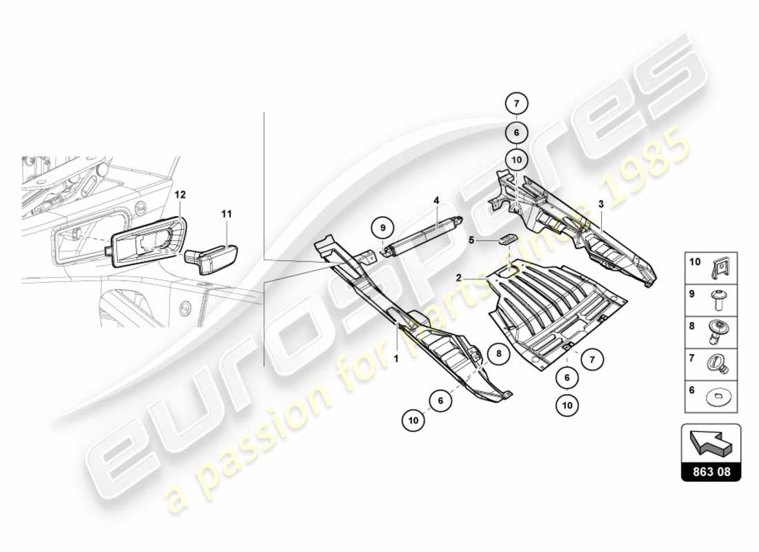 lamborghini lp580-2 coupe (2017) diagrama de piezas de la cubierta del motor