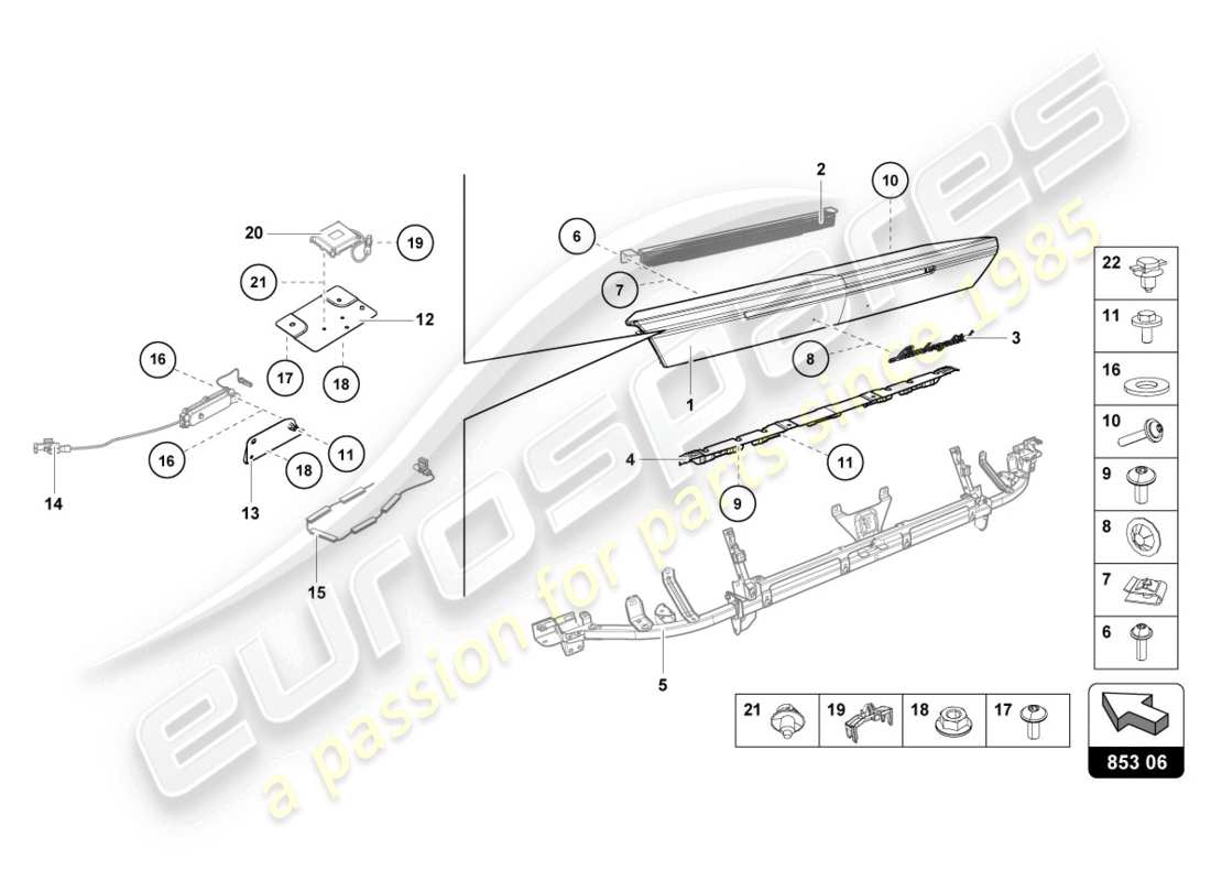 lamborghini 2016 (lp610-4 coupe) parte superior del panel trasero esquema de piezas