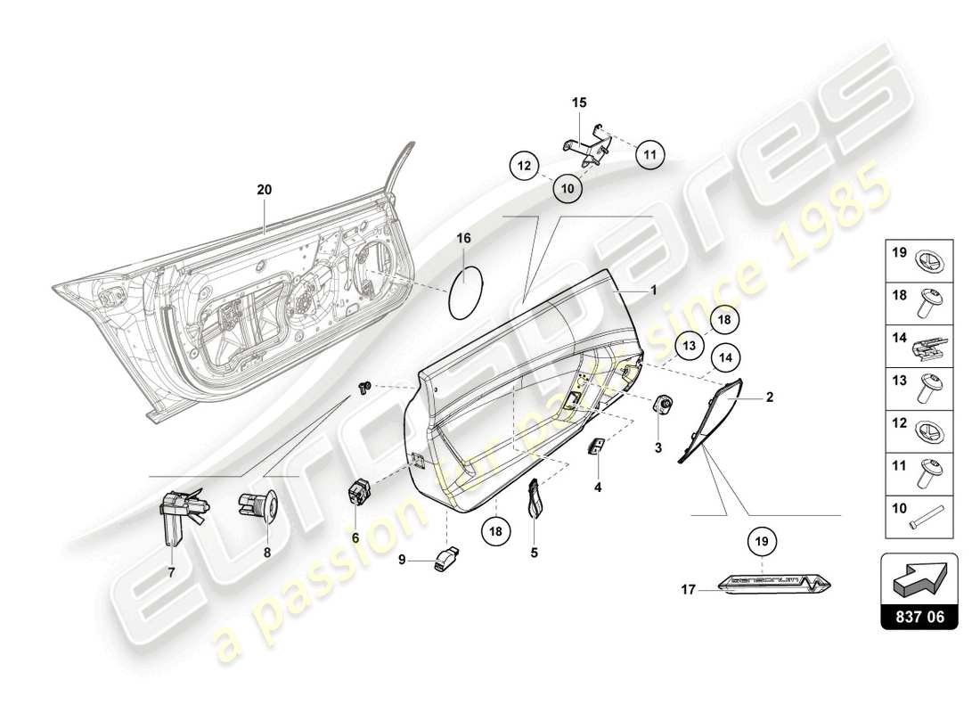 lamborghini 2021 (lp770-4 svj roadster) diagrama de piezas del panel de puerta