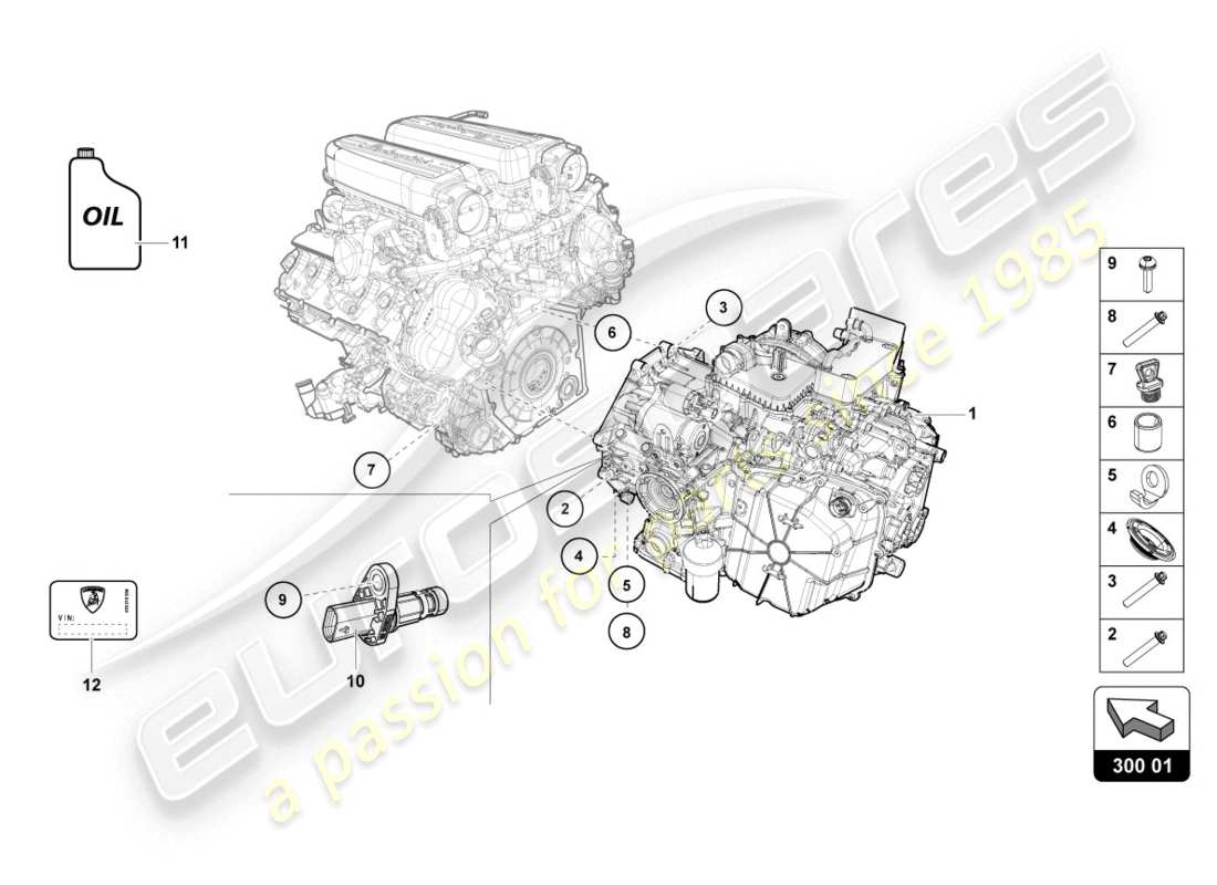 lamborghini 2018 (lp610-4 coupe) diagrama de piezas de la caja de cambios automática