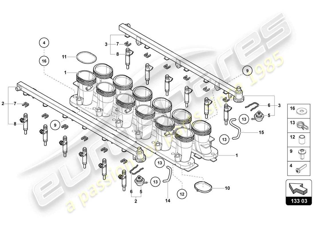 lamborghini 2014 (lp720-4 coupe 50) diagrama de piezas del colector de admisión