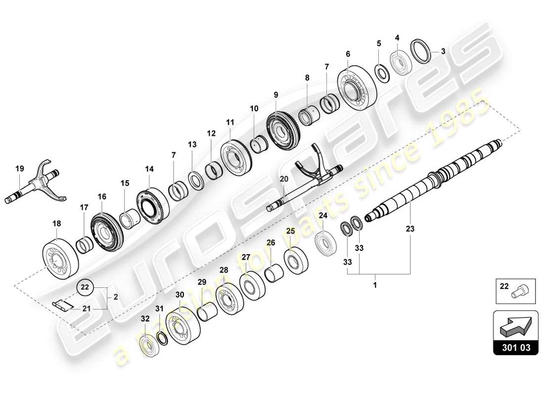 lamborghini 2014 (lp720-4 coupe 50) diagrama de piezas del eje de la caja de engranajes de reducción