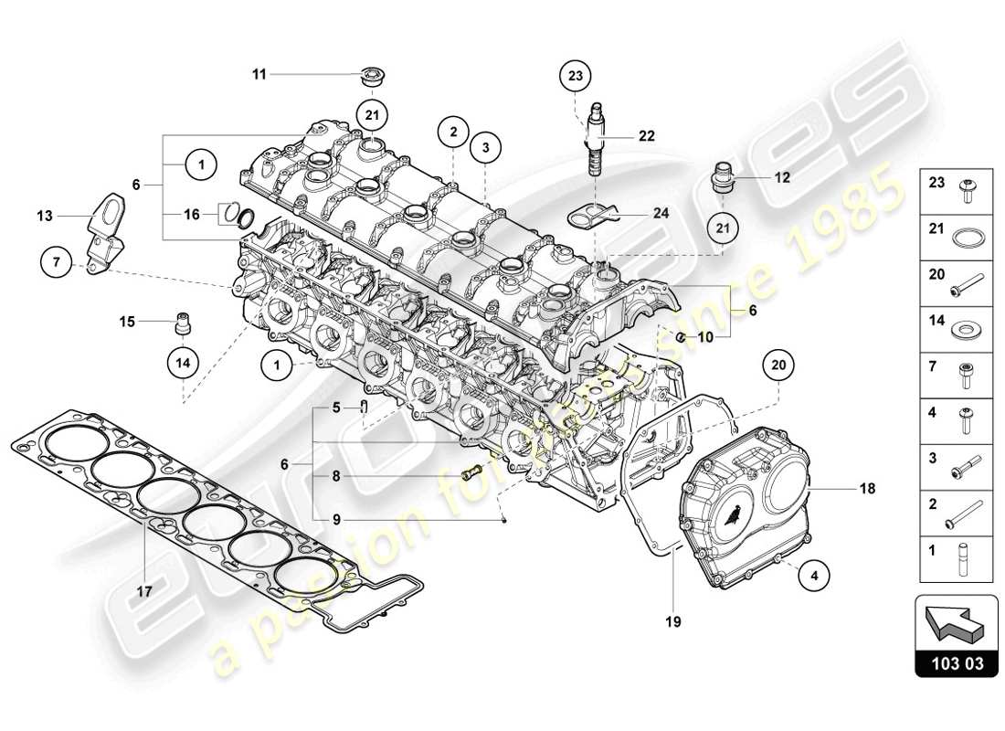 lamborghini 2014 (lp720-4 coupe 50) culata con espárragos y manguitos de centrado esquema de piezas