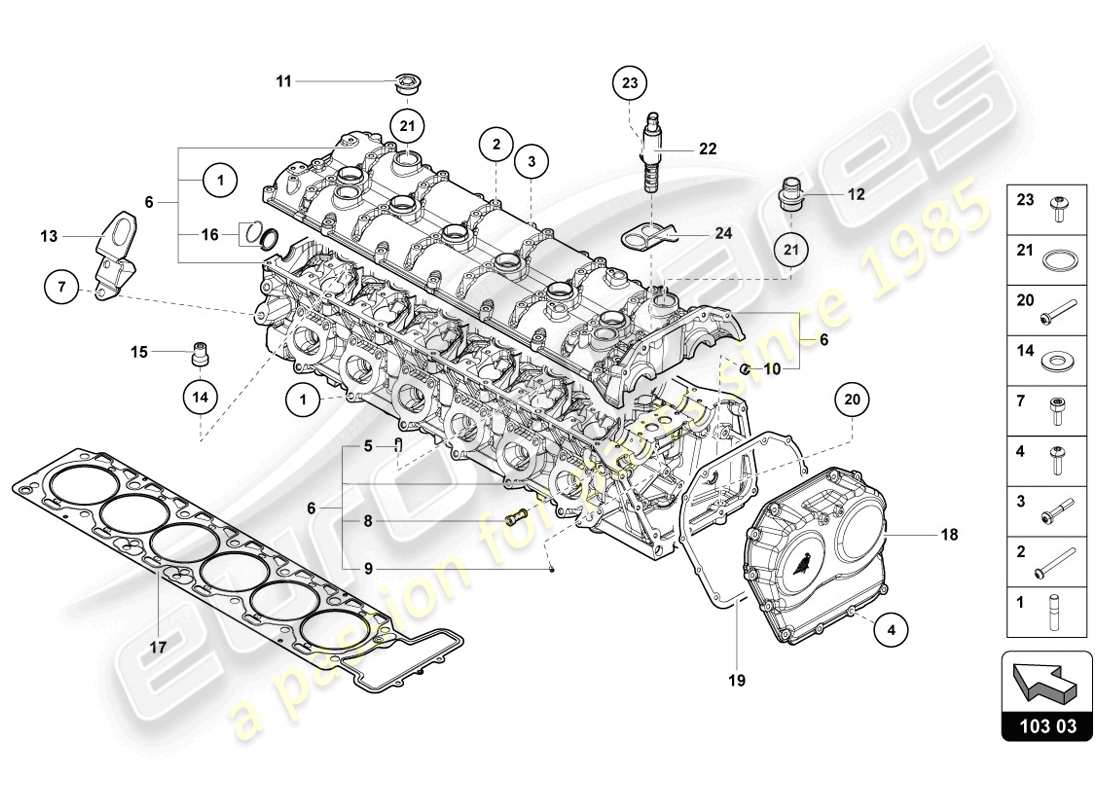 lamborghini lp720-4 coupe 50 (2014) cylinder head with studs and centering sleeves diagrama de piezas