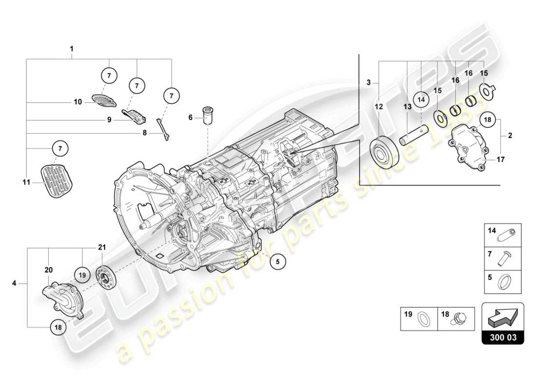 lamborghini 2016 (lp750-4 sv roadster) componentes exteriores de la caja de cambios diagrama de piezas