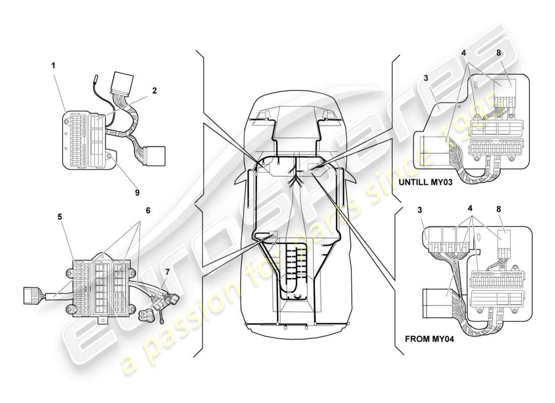 lamborghini murcielago coupe (2003) diagrama de piezas de electricidad central