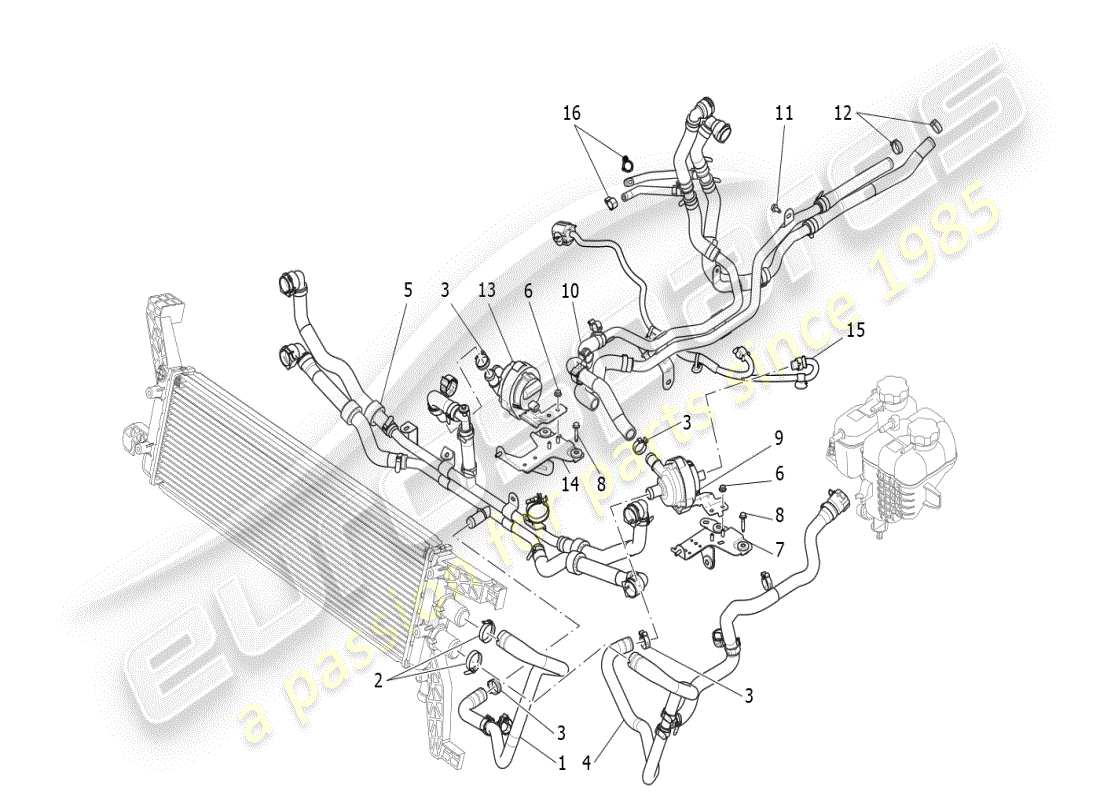 maserati ghibli (2021) sistema de refrigeración: diagrama de piezas de nourice y líneas