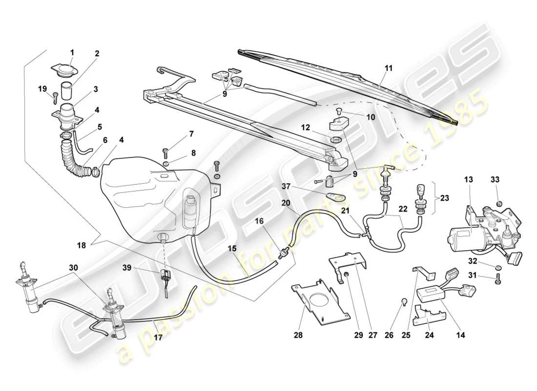 lamborghini murcielago coupe (2006) diagrama de piezas del limpiaparabrisas