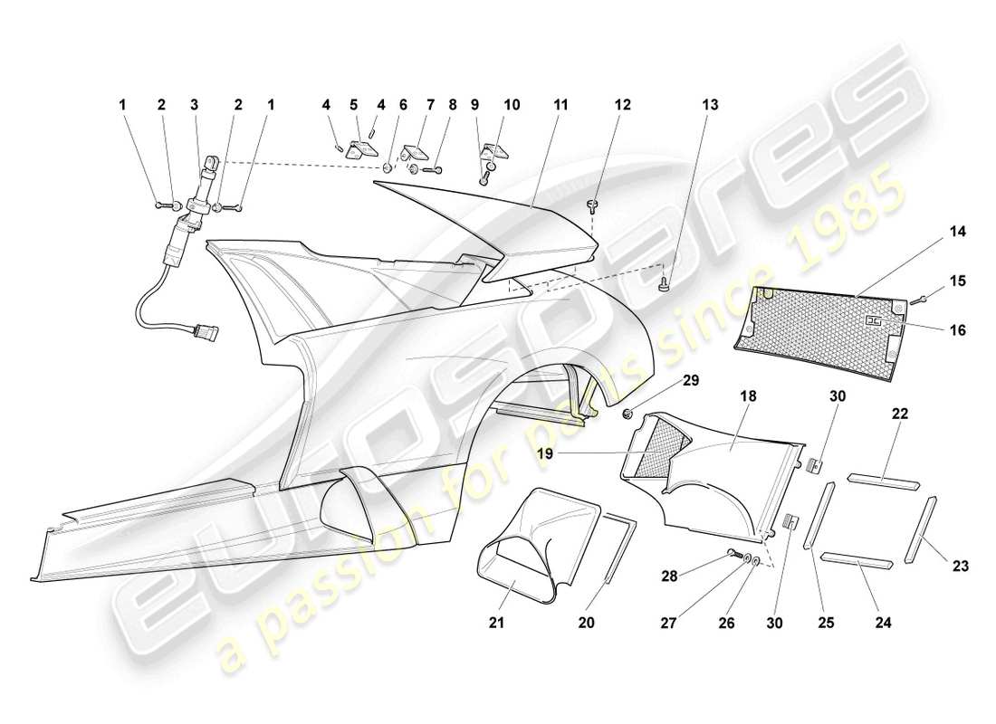 lamborghini murcielago coupe (2003) diagrama de piezas de moldura del panel lateral