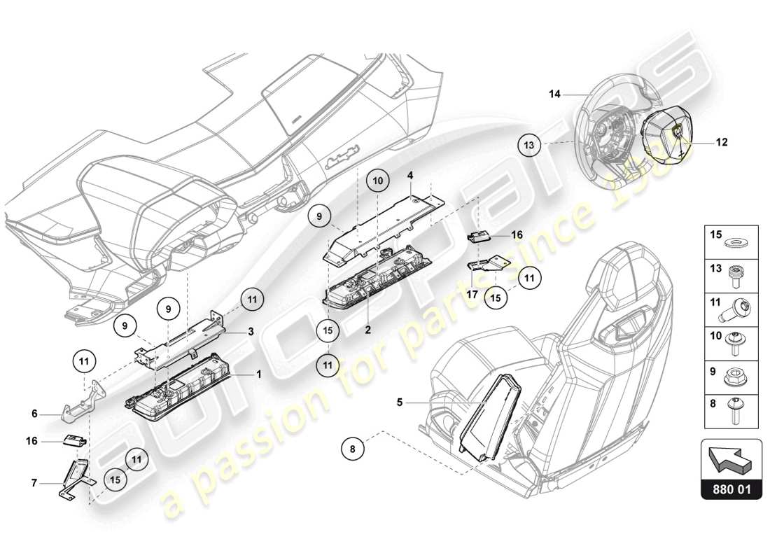 lamborghini 2014 (lp720-4 coupe 50) diagrama de piezas de la unidad de airbag