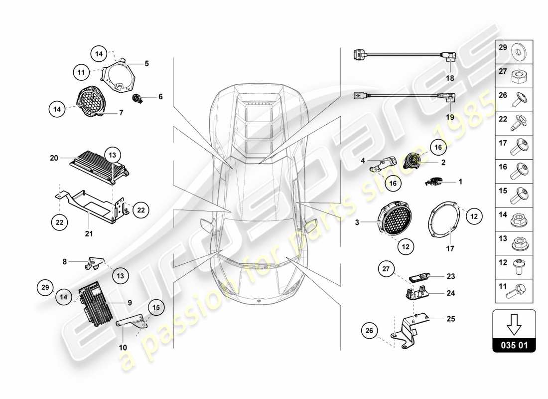 lamborghini 2019 (performante coupe) diagrama de piezas del altavoz