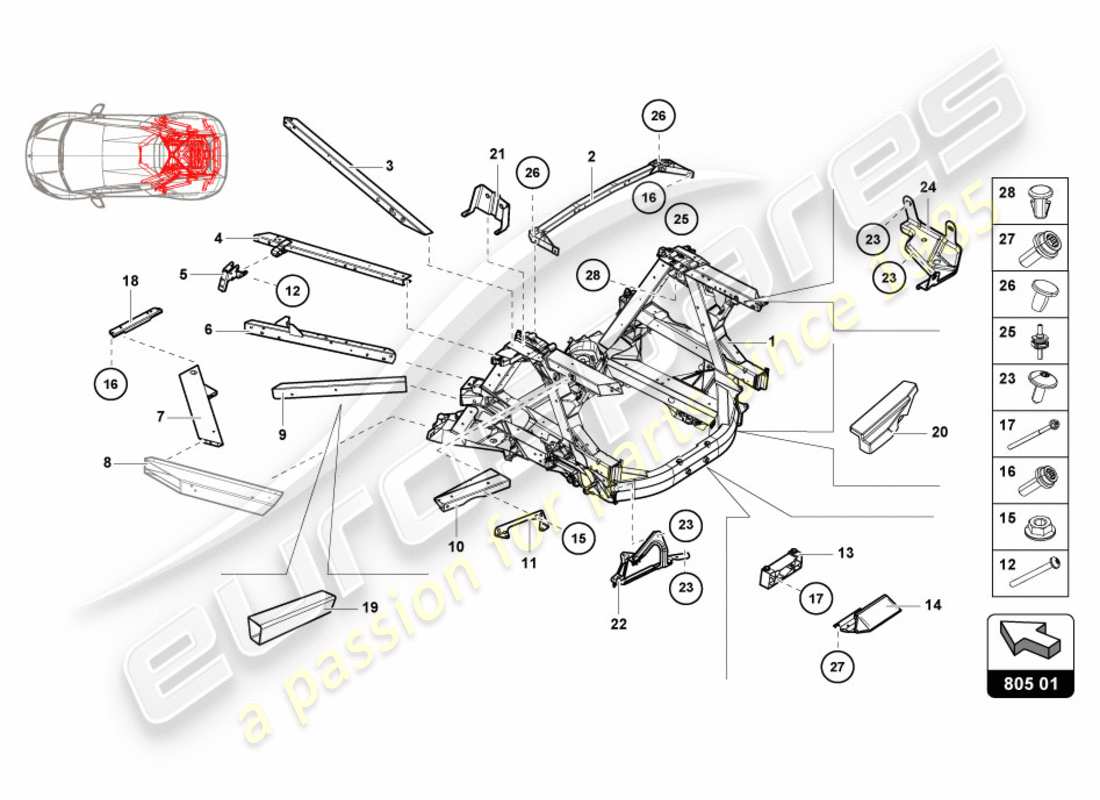 lamborghini performante spyder (2019) chasis trasero interior diagrama de piezas
