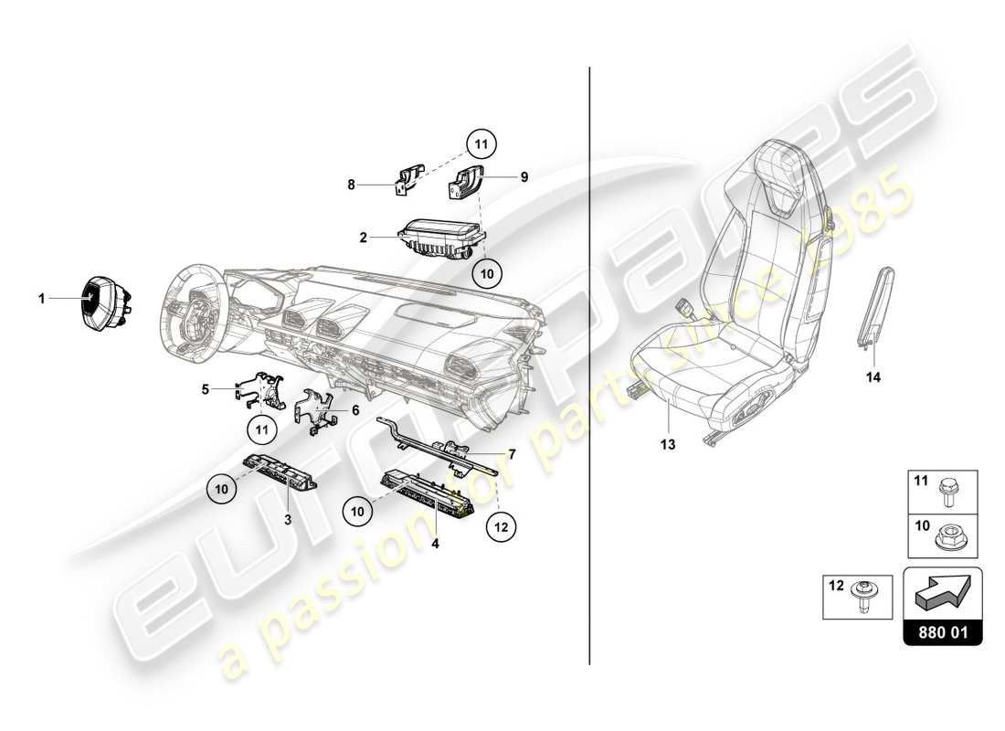 lamborghini 2019 (lp580-2 spyder) diagrama de piezas del airbag