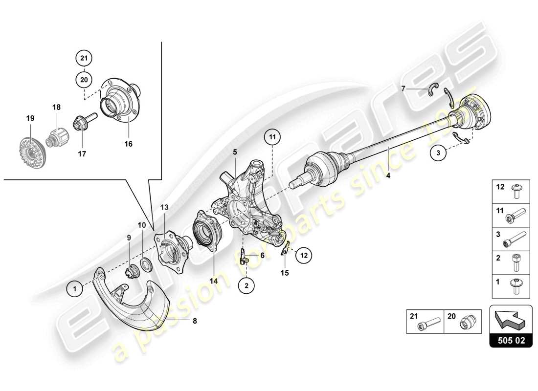 lamborghini 2014 (lp720-4 coupe 50) diagrama de piezas del eje de transmisión