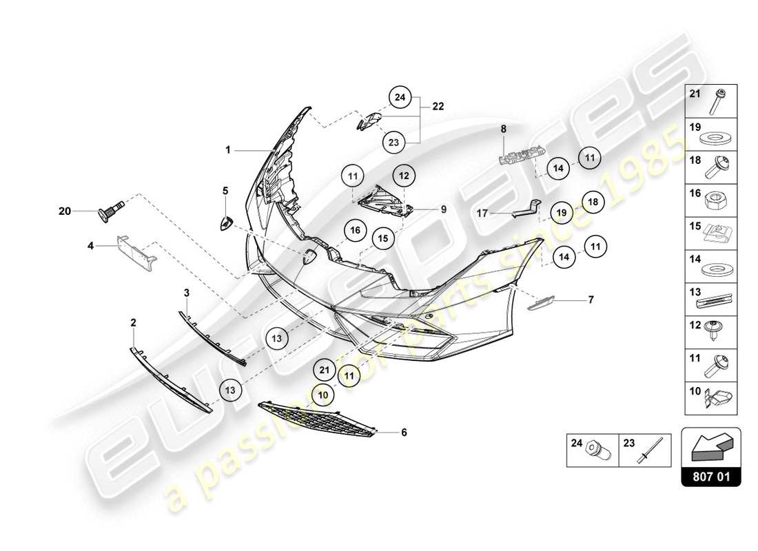 lamborghini lp610-4 coupe (2016) parachoques, completo diagrama de piezas