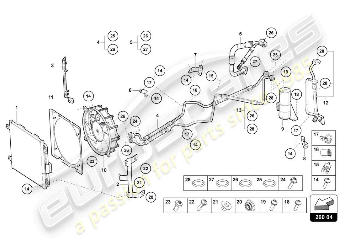 lamborghini 2021 (lp740-4 s roadster) diagrama de piezas del condensador de a/c