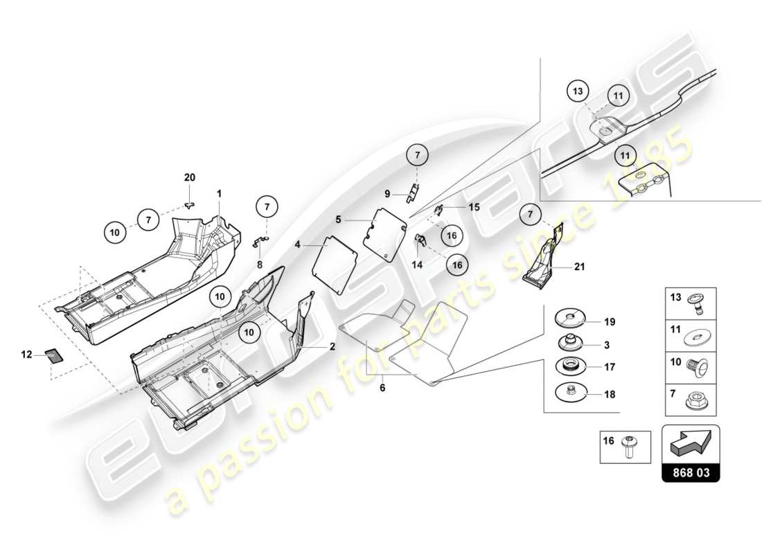 lamborghini performante spyder (2020) diagrama de piezas interior de la placa de aislamiento de ruido