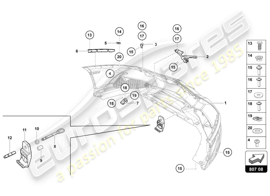 lamborghini 2014 (lp720-4 coupe 50) diagrama de piezas del parachoques