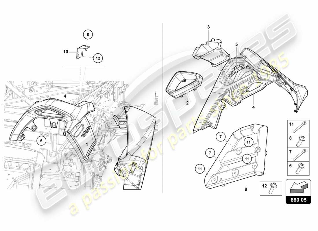 lamborghini centenario roadster (2017) protección contra sobrerollo diagrama de piezas