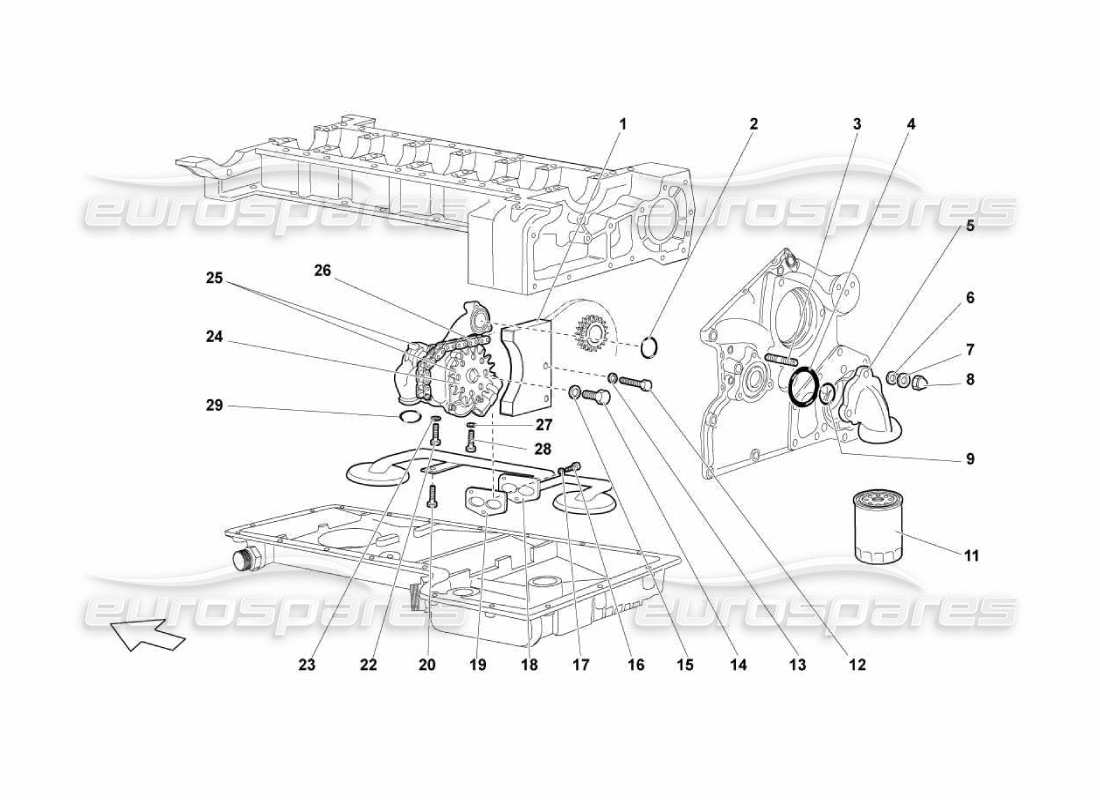 lamborghini murcielago lp670 bomba de aceite del motor diagrama de piezas