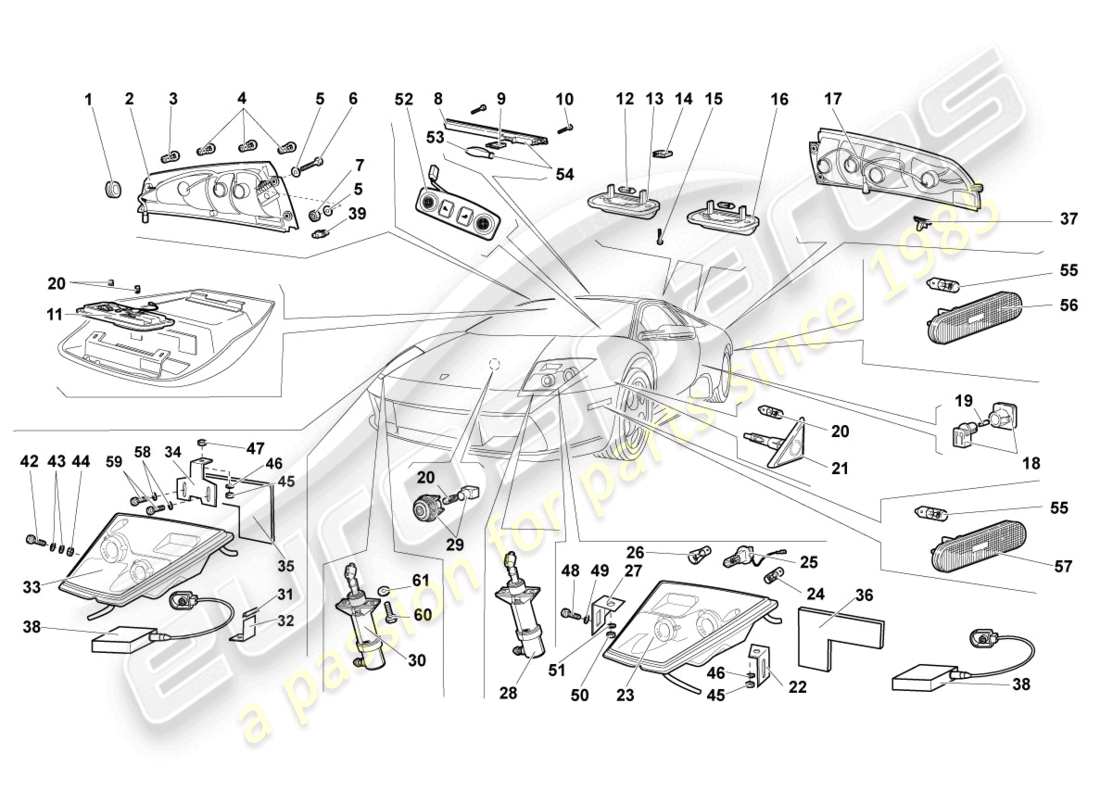 lamborghini murcielago coupe (2003) diagrama de piezas de iluminación