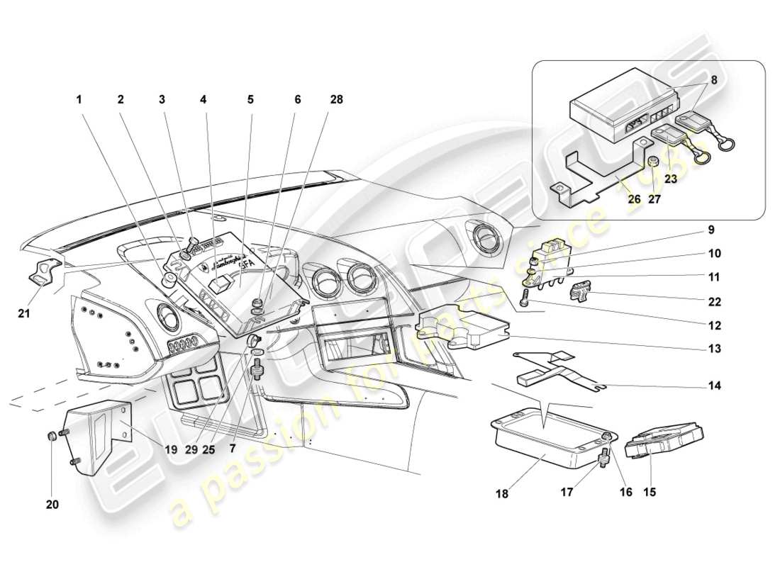 lamborghini murcielago coupe (2003) módulos de control para sistemas eléctricos diagrama de piezas