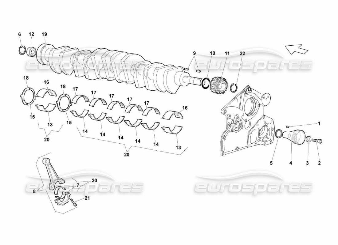 lamborghini murcielago lp670 cigüeñal - diagrama de piezas de bielas