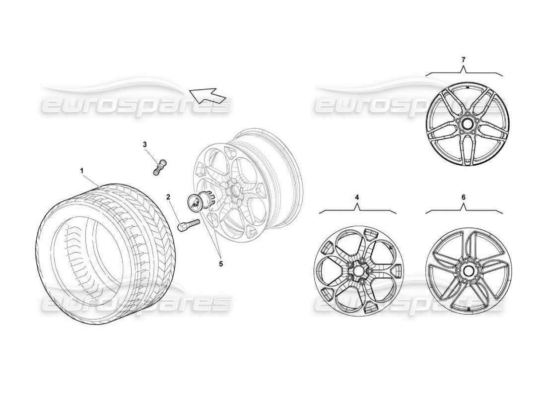 lamborghini murcielago lp670 diagrama de piezas de neumáticos delanteros