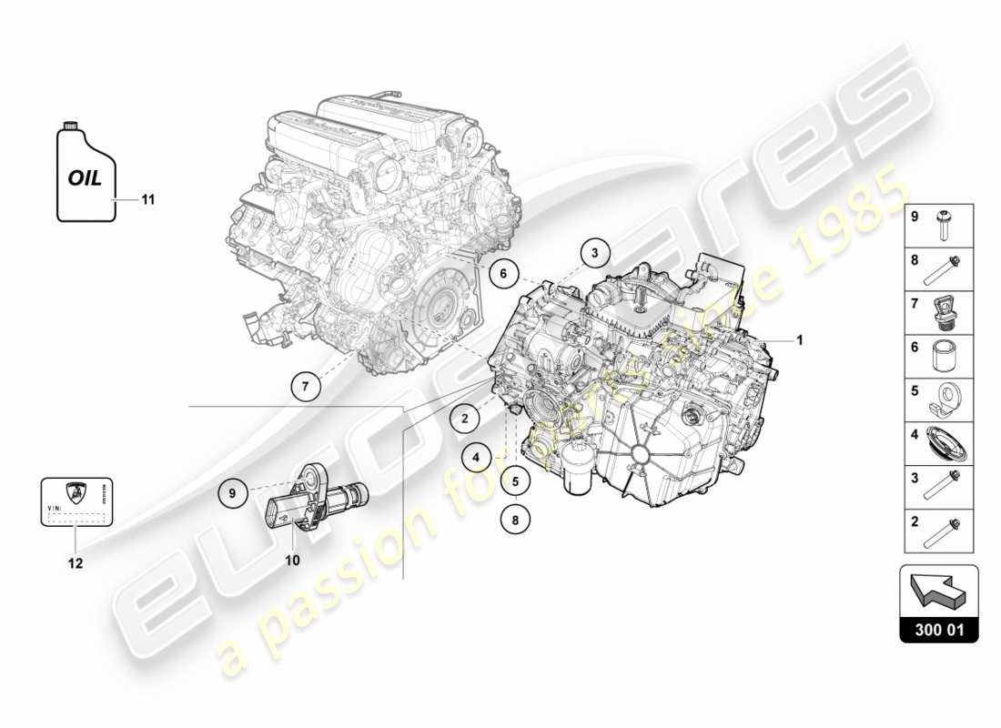 lamborghini 2018 (lp580-2 spyder) diagrama de piezas de la caja de cambios automática