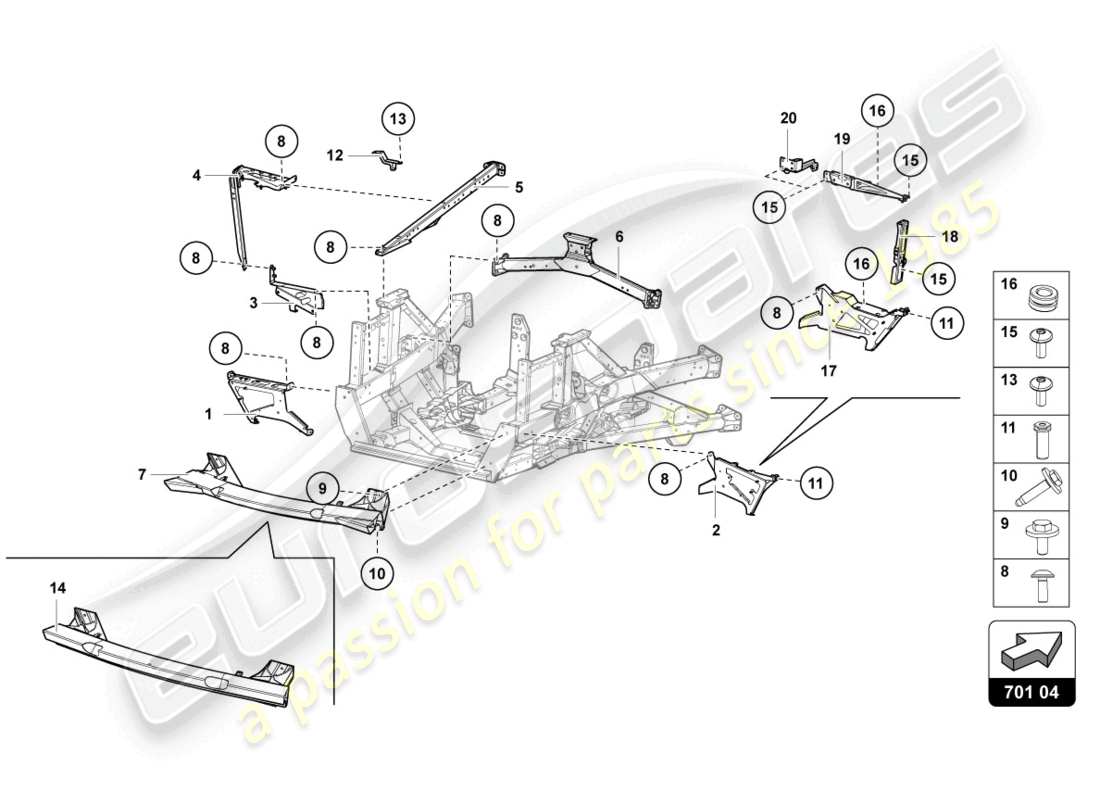 lamborghini 2017 (lp700-4 coupe) parte trasera del marco de acabado diagrama de piezas