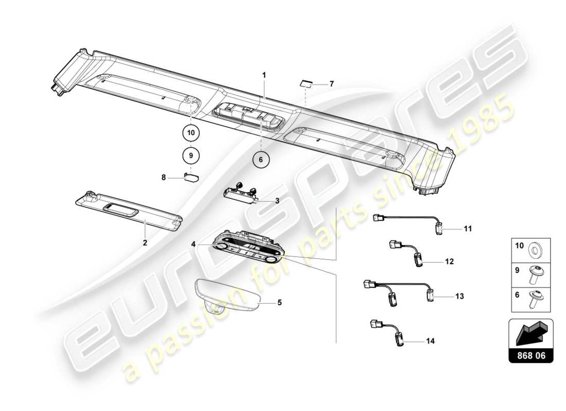 lamborghini 2019 (performante spyder) diagrama de piezas del acabado del panel frontal