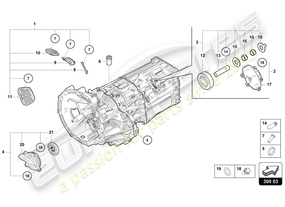 lamborghini 2014 (lp720-4 coupe 50) componentes exteriores de la caja de cambios diagrama de piezas