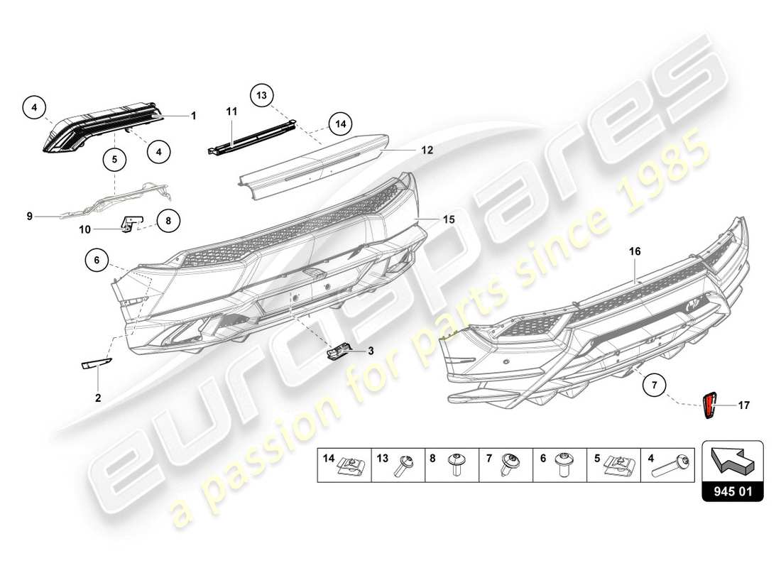 un diagrama de piezas del catálogo de piezas Lamborghini LP580-2 Coupe (2016)