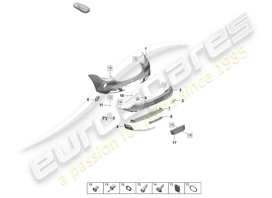 porsche 2026 (taycan 9j1-2) parachoques trasero modelo especial diagrama de piezas